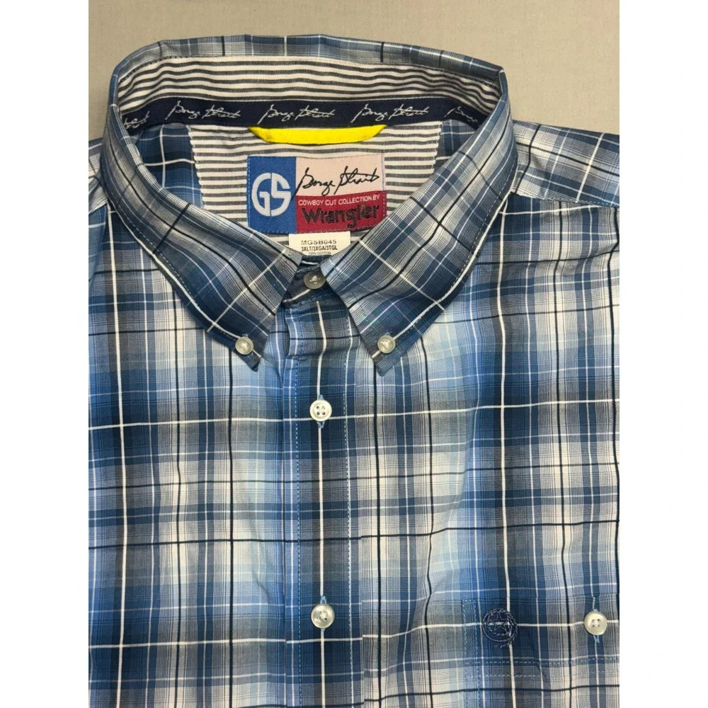 Wrangler George Strait Cowboy Cut Blue Plaid Western Shirt 3XLT MGSB045